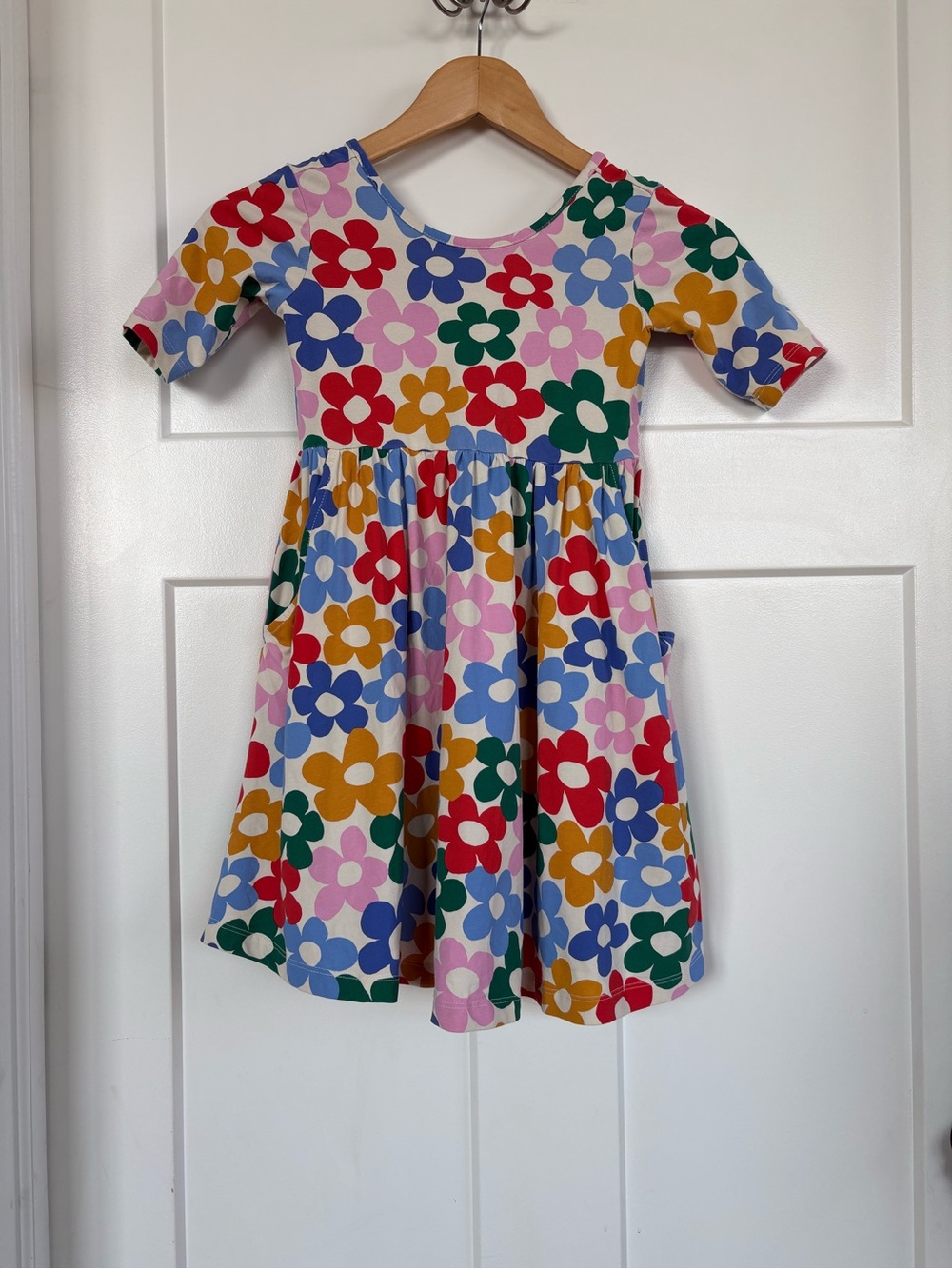 Hanna Andersson Girls Floral Short Sleeve Dress with Pockets Size 6-7